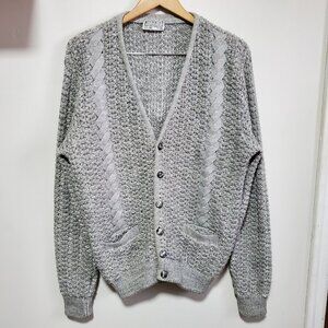 SEARS Vintage 80s Cable Knit Chunky Grandpa Cardigan Button Front Men’s Medium
